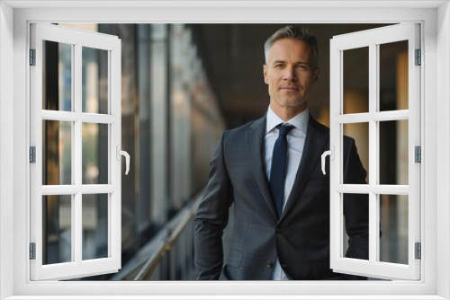 Confident mature businessman in suit, standing tall as a leader, professional portrait photography