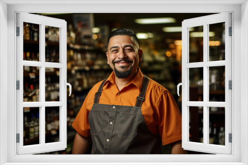 Smiling person working in supermarket grocery store department Generative Ai picture