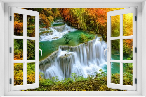 Fototapeta Naklejka Na Ścianę Okno 3D - Colorful Majestic Waterfall National Park Forest During Autumn Image 2
