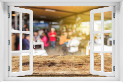 Selected focus perspective wood table with blur background
