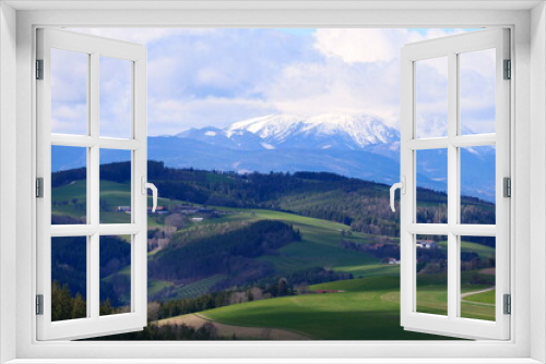 Fototapeta Naklejka Na Ścianę Okno 3D - Blick über die Bucklige Welt auf den Schneeberg