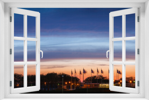 Fototapeta Naklejka Na Ścianę Okno 3D - Stunning blue hour over Flag Plaza, New Jersey