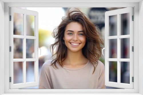 model wearing a plain blank colored loose fitting over-sized crew neck t-shirt