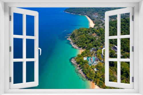Fototapeta Naklejka Na Ścianę Okno 3D - Paradise Thai Phuket, blue sea and sand beach Banana, travel photo Thailand by drone, aerial top view