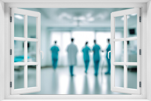 Hospital Collaboration: Blurred Silhouettes of Medical Team Walking - Reflecting Dedication and Professionalism in Healthcare Environments - Doctor in Hospital Corridor - Abstract Background