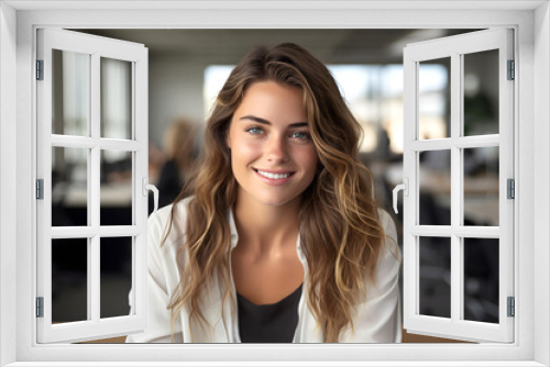 portrait of a beautiful young business woman in an office room. success in business and study