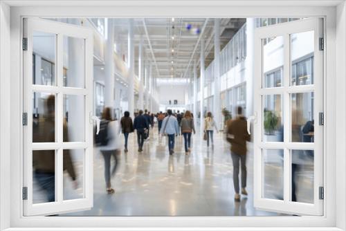 Contemporary Office in White with Gentle Blur and Indistinct People
