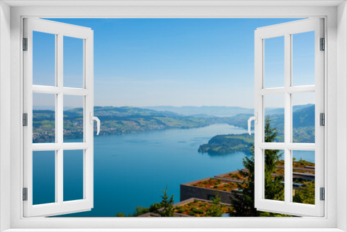 Fototapeta Naklejka Na Ścianę Okno 3D - View over Lake Lucerne and Mountain in Burgenstock, Nidwalden, Switzerland.