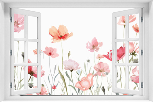 Fototapeta Naklejka Na Ścianę Okno 3D - Watercolor flowers background in pastel colors. Flat