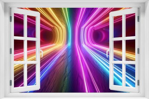 3d render, abstract background with colorful spectrum. Modern wallpaper with bright neon rays and glowing lines, Generative AI 