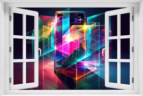 Abstract smartphone with holographic style background. AI generated image