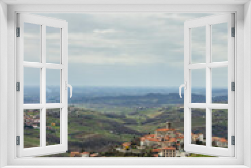 Fototapeta Naklejka Na Ścianę Okno 3D - Panoramic view of the Collio hills, Cormons, between Gorizia and Nova Gorica. European Capital of Culture 2025. Typical local products vineyards and wines. Gonjače Tower places to visit and tradition