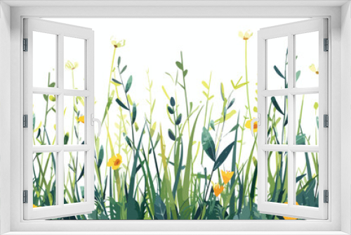 Fototapeta Naklejka Na Ścianę Okno 3D - Grass and flower background Flat vector isolated on white