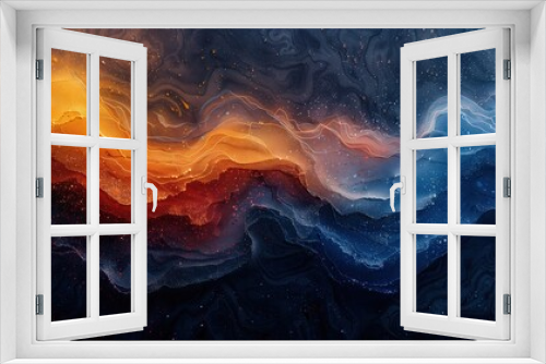 Abstract light background with glowing lines and swirling smoke in shades of orange and dark blue