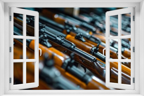 Row of Guns Displayed on Table