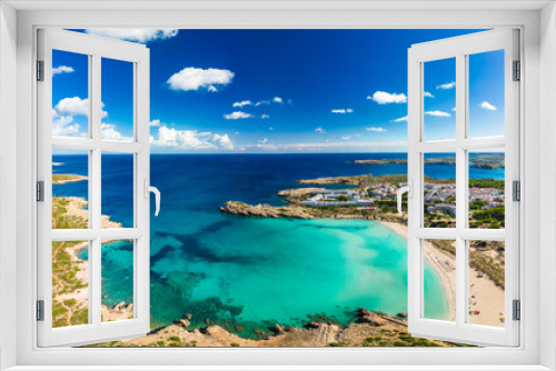Fototapeta Naklejka Na Ścianę Okno 3D - Areal drone view of Arenal de Son Saura beach at Menorca island, Spain
