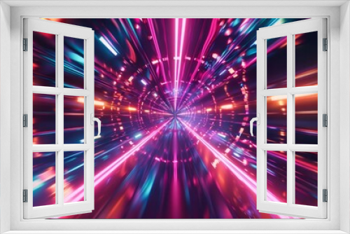 Vivid pink and blue light speed tunnel - Intense light tunnel with pink and blue streaks depicts high velocity and the concept of rapid digital data transmission