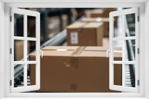 Small business owner uses conveyor system for efficient warehouse fulfillment, packing products for quick delivery to online customers.