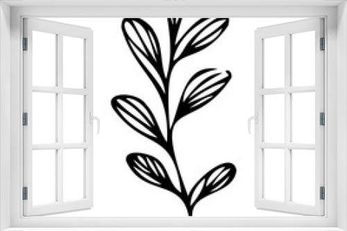 Fototapeta Naklejka Na Ścianę Okno 3D - Hand drawn leaves line linear black Strock Symbol visual illustration, handmade leaves - herbs and leaf branches with leaves and flowers vector icon