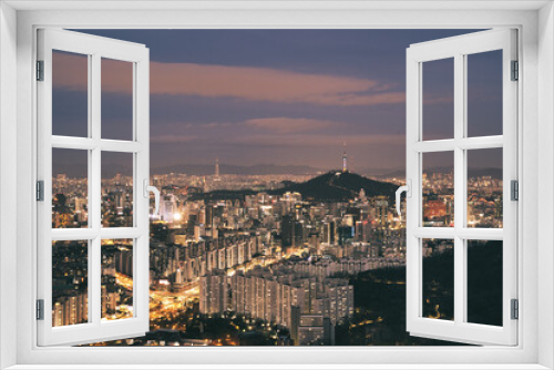 Fototapeta Naklejka Na Ścianę Okno 3D - Stunning Night View of urban Seoul City from the Mountain Top