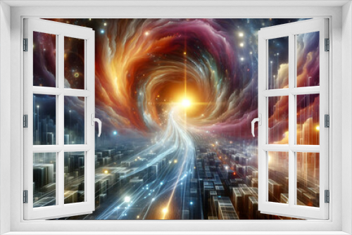 Interdimensional Rifts The rifts and gateways between dimensions visualized in space. in financial growth and innovation abstract theme ,Full depth of field, clean bright tone, high quality ,include c