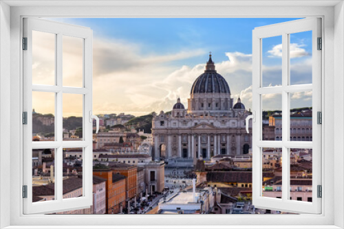 Fototapeta Naklejka Na Ścianę Okno 3D - Saint Peter Basilica in Vatican City at Rome, Italy and Street Via della Conciliazione at sunset sky.