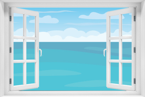 Fototapeta Naklejka Na Ścianę Okno 3D - calm blue sea and sky with clouds; could be used as a background for meditation apps, relaxation websites, or travel brochures- vector illustration