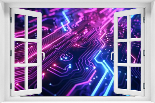 Abstract circuit board background with neon blue and purple lines Abstract digital technology concept Generative AI