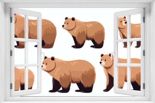 Fototapeta Naklejka Na Ścianę Okno 3D - Cartoon bear collection set flat vector isolated on white