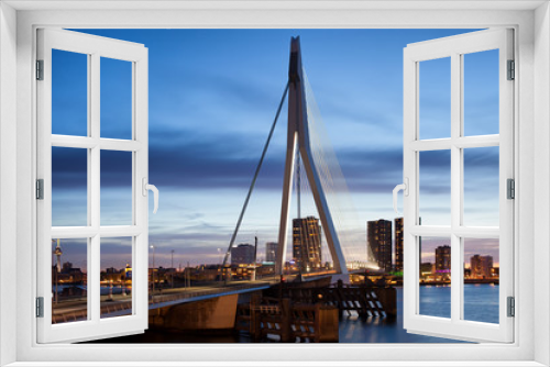 Fototapeta Naklejka Na Ścianę Okno 3D - Erasmus Bridge and City Skyline of Rotterdam at Dusk