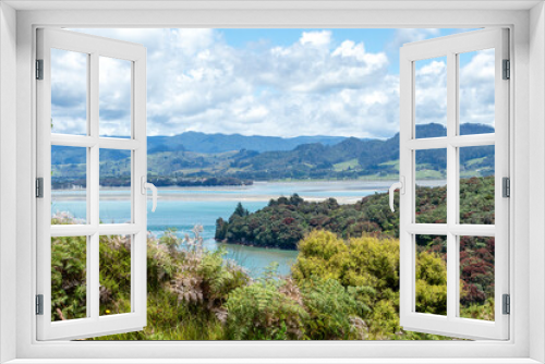 Fototapeta Naklejka Na Ścianę Okno 3D - Bowentown Lookout : Maori pa site with beautiful views of the Anzac Bay with Pohutukawa blooming trees in Bay of Plenty, New Zealand