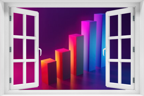 A 3D bar chart icon with rising columns in gradient colors