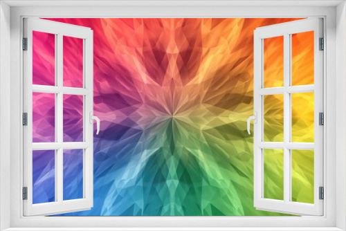Kaleidoscope pattern with symmetrical shapes in rainbow colors