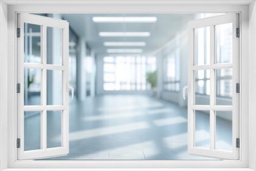 Interior of an office area with green plants. Blurred background.