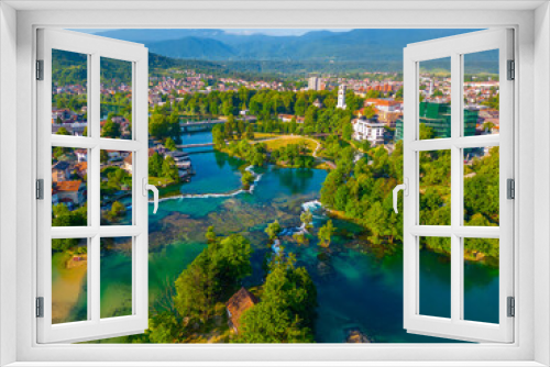 Fototapeta Naklejka Na Ścianę Okno 3D - Panorama of rapids on river una in Bosnian town Bihac