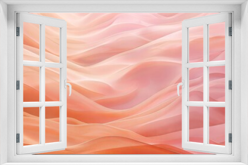 Abstract painting with fluid lines and soft curves in shades of rose gold, resembling the surface texture of sand dunes under sunset light. The background is a gradient from peach to pink.