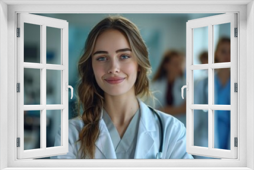 Confident Female Doctor Smiling in Hospital Environment