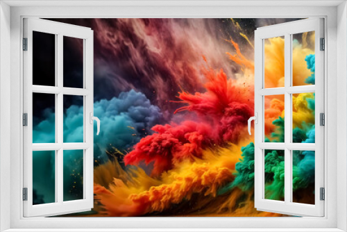 Esplosione di Colori- Banner Festivo con Nuvola di Colori e Schizzi di polvere d'Inchiostro