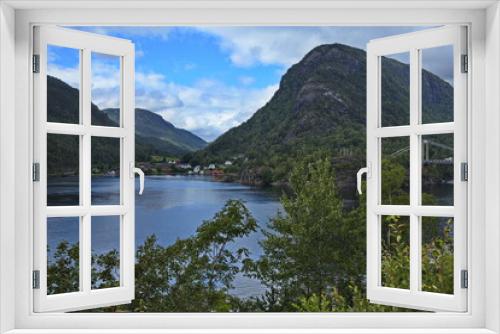 Fototapeta Naklejka Na Ścianę Okno 3D - Road bridge Erfjord over Halandsundet on the scenic route Ryfylke in Norway, Europe
