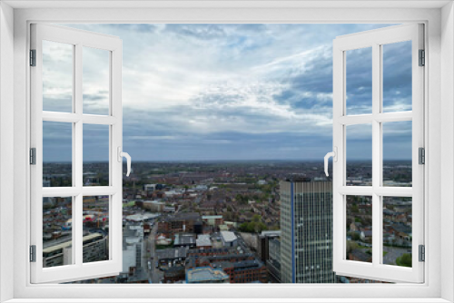 Fototapeta Naklejka Na Ścianę Okno 3D - High Angle View of Buildings at Central Leicester City of England United Kingdom. April 4th, 2024
