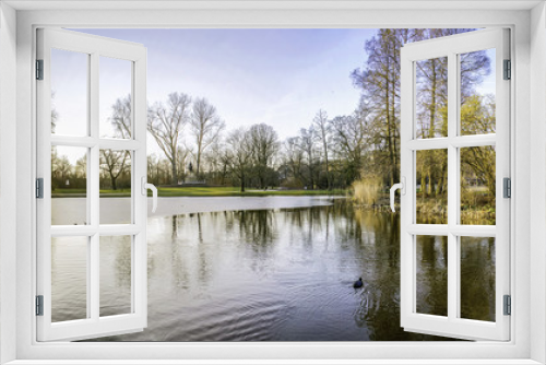Fototapeta Naklejka Na Ścianę Okno 3D - Pond panoramic landscape photo in Vondelpark, Amsterdam. Is a pu