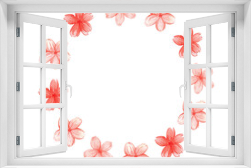 Fototapeta Naklejka Na Ścianę Okno 3D - Round watercolor frame with pink flowers. Hand drawn frame with space for text. Botanical illustration with cute pink flowers, sakura. Congratulation, postcard, invitation