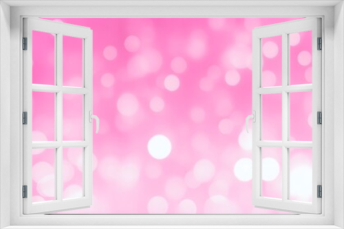 Abstract pink backdrop. White bokeh lights on a pink background.