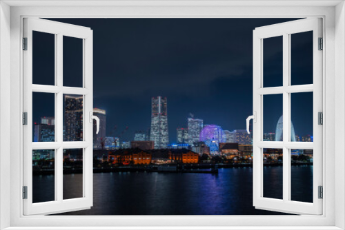Fototapeta Naklejka Na Ścianę Okno 3D - 横浜港大さん橋から見たみなとみらいの夜景　神奈川県横浜市みなとみらい