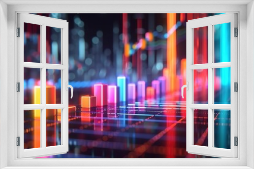 Financial bar graph comparison, neon highlights, tight focus, competitive analysis