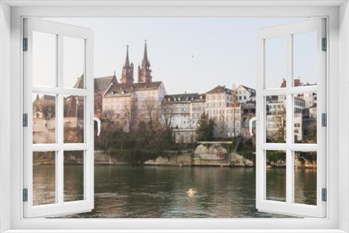 Fototapeta Naklejka Na Ścianę Okno 3D - Basel, Altstadt, Basler Rheinufer, Münster, Winter, Schweiz