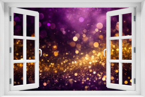 purple gold and black glitter vintage lights background defocused