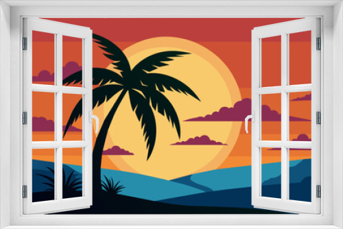 Fototapeta Naklejka Na Ścianę Okno 3D - palm-tree-sunrise--silhouette-vector