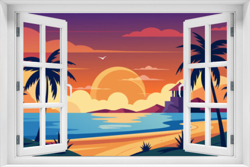 Fototapeta Naklejka Na Ścianę Okno 3D - summer-beach-vector-silhouette--vector-illustratio