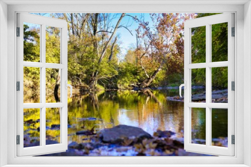 Fototapeta Naklejka Na Ścianę Okno 3D - Beautiful view of the trees by the river in autumn.